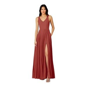 AZAZIE LINDSEY A-Line Pleated Chiffon Floor-Length Dress Terracotta AZ2897097
